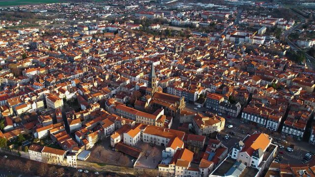  Aerial around the city Riom on a sunny day in early spring in france