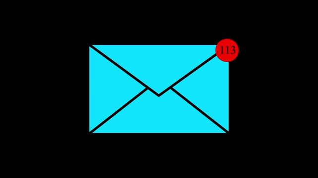 High Speed Email Notification Animation with Red Bubble Counter Reaching 900 Plus on Black Background,with 4k video animation.