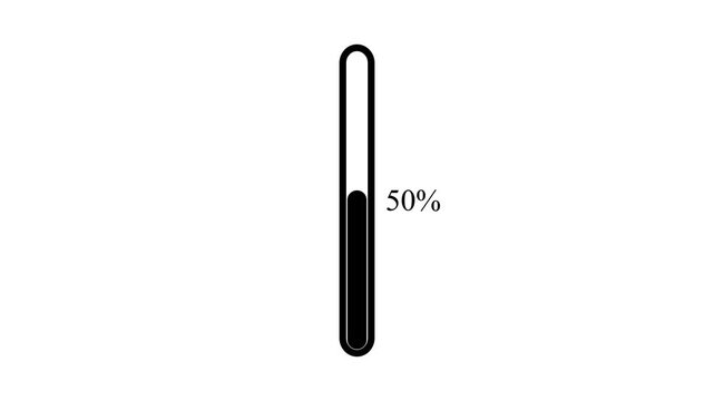 Vertical Black Loading Progress Bar Animation with Percentage Number on White Background,with 4k video animation.