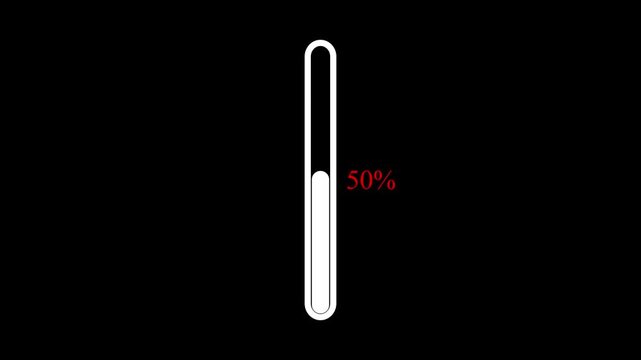 Vertical White Loading Progress Bar Animation with Red Percentage Counter on Black Background,,with 4k video animation.