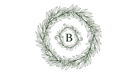 Elegant Floral Wreath with Monogram B in Center. © Hasyim