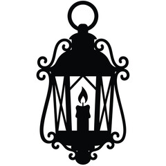 Vintage Halloween Candle Lantern Silhouette Isolated on White Background © MDABIDUR
