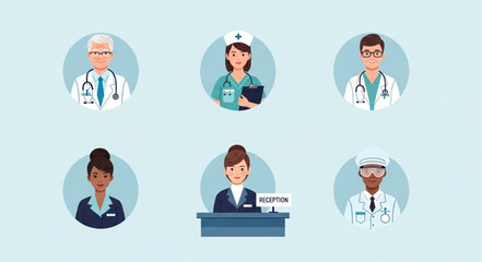 Fototapeta premium Diverse Medical Professionals Posed in Circular Frames.