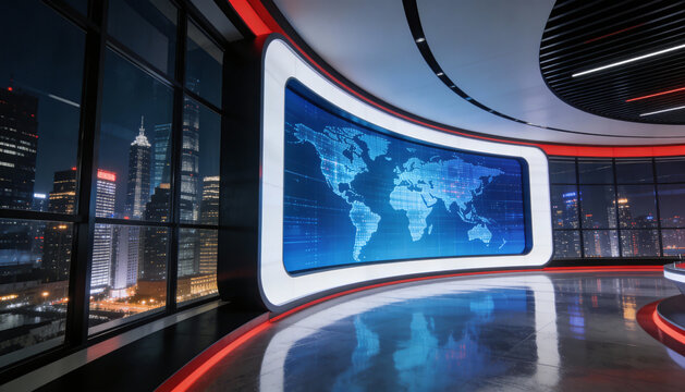 Backdrop For TV Shows .TV On Wall.3D Virtual Room Studio Background, 3d illustration