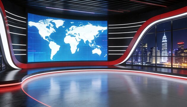 Backdrop For TV Shows .TV On Wall.3D Virtual Room Studio Background, 3d illustration