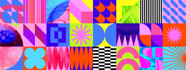 Abstract design poster set, trendy graphic cards with geometric and floral elements, summer collection. Vector illustration. © avian