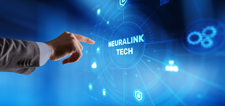 Neuralink technology with brain-computer interface and neural network connections.
