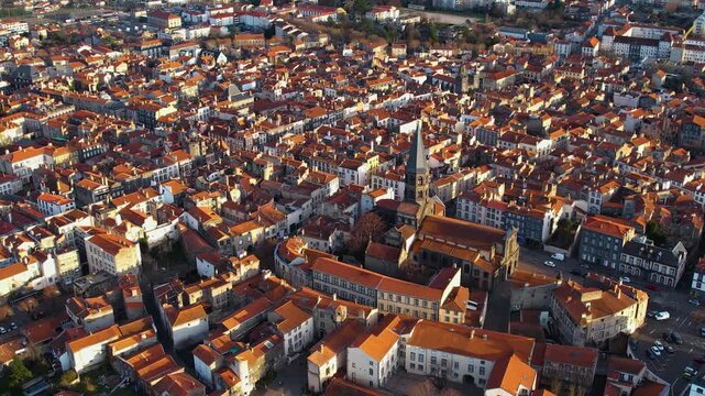  Aerial around the city Riom on a sunny day in early spring in france