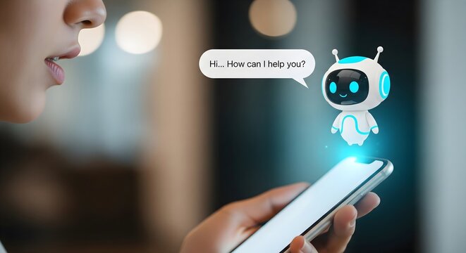 Artificial intelligence ai chat bot concept hands holding mobile ph...