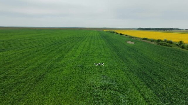 Agricultural drone spraying crop