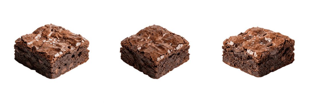 Delicious Chocolate Brownie Squares Set, Rich Moist Cocoa Baked Dessert Isolated on White Background, Sweet Fudge Brownies for Bakery Menu and Cafe Marketing, Professional Food Photography for Design 