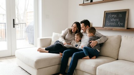 Fototapeta premium Family reading together on a couch
