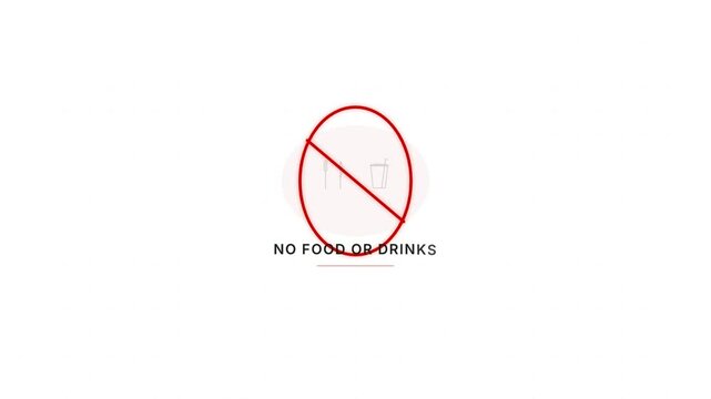 No Food Or Drinks Sign Please Keep Area Clean Restriction Notice Motion Graphic Minimalist