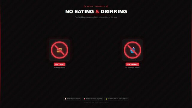 No Eating And Drinking Prohibited Sign Notice Food Beverage Restriction Motion Graphic