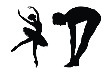 Silhouettes of ballerina dancing and person stretching exercise poses © Sadek