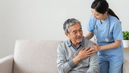 Fototapeta premium Compassionate caregiver provides support and comfort to senior man in a cozy living room