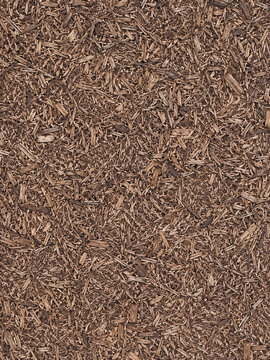 Natural brown bark chip mulch texture background with clean wood fragments, suitable for garden, landscaping, and organic surface design.