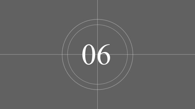 Minimalist Film Leader Countdown with White Number 01 on Grey and Black Split Background,with 4k video animation.