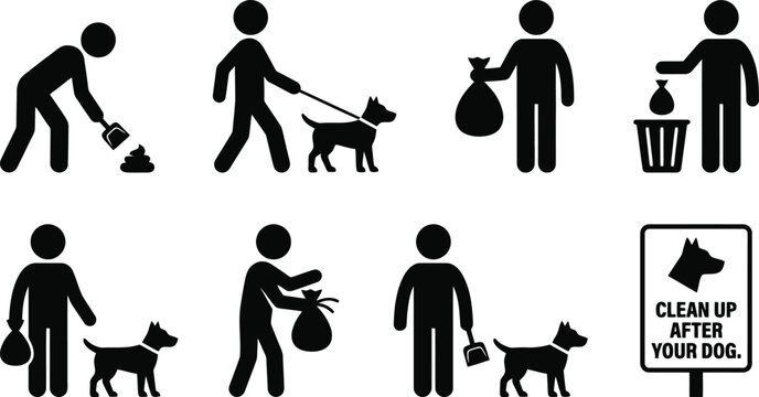 cleaning up pet waste, walking dogs, transparent background.