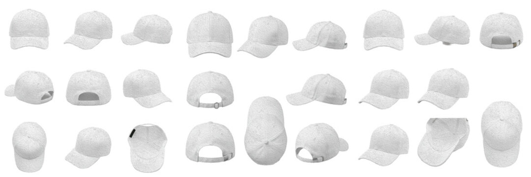 Collection of White Baseball Hats Transparent PNG Multi View Headwear Mockups For Apparel Product Design