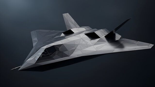 Low poly spacecraft model with geometric design flying through dark space