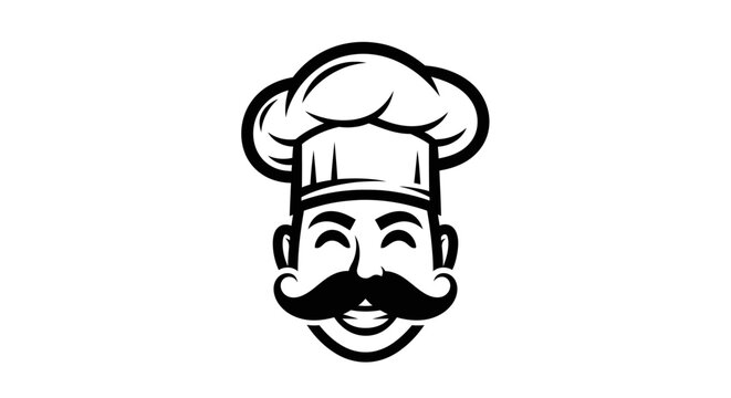 Smiling chef with mustache and hat.