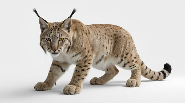 Realistic Lynx Ear Tufts Spotted Coat Paws Alert White Background Photography Wildlife
