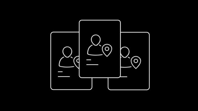 Animated User Profile Cards with Location Pins on Black Background