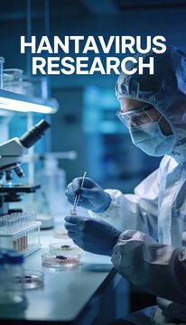 Scientist in lab coat working with a pipette. Hantavirus 