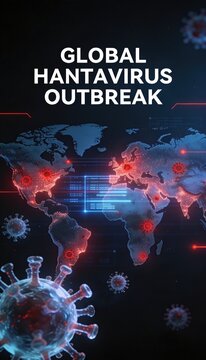 Global Hantavirus Outbreak map with virus cells. 
