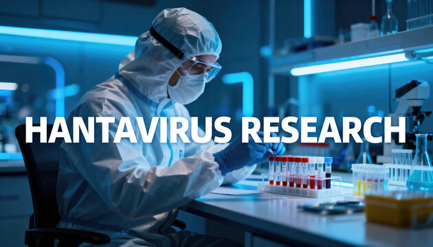 Scientist in lab coat working with test tubes. Hantavirus 