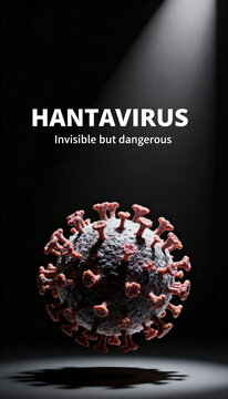 3d illustration of hantavirus particle with text highlighting invisible danger in dark background