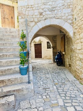 narrow street in the old town of Hvar, Croatia