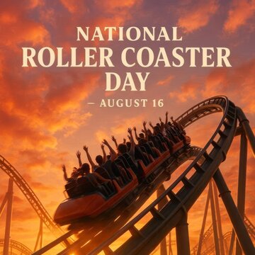 National Roller Coaster Day August 16 Sunset Theme Poster
