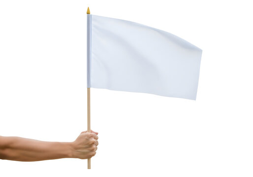 Person holding a plain white flag aloft