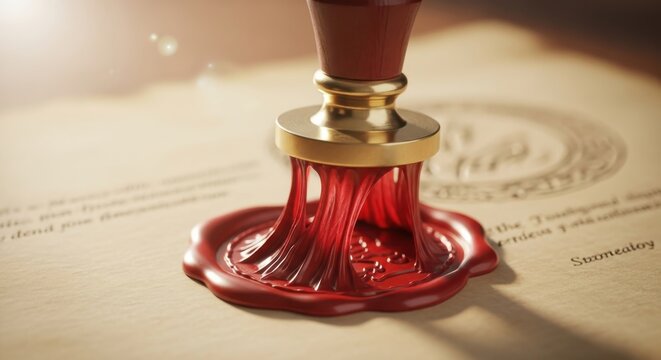 Official Seal Wax Stamp Impression for Documents  Legal Authentication; Authentic Signatures Corporate Endorsements and Notarization Accreditations Guaranteeing Trustworthiness