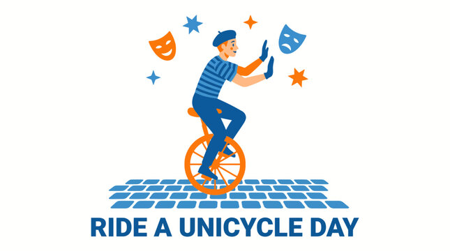 Mime Character Illustration for National Ride a Unicycle Day