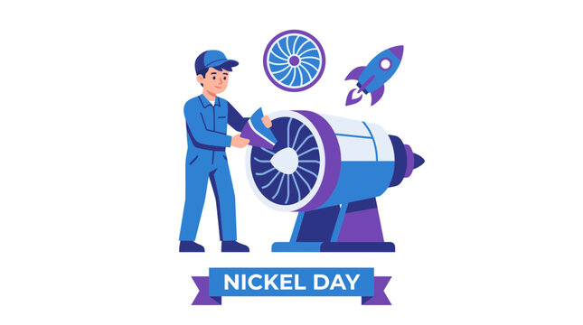 Aerospace Engineer Working on Jet Engine for Nickel Day Celebration