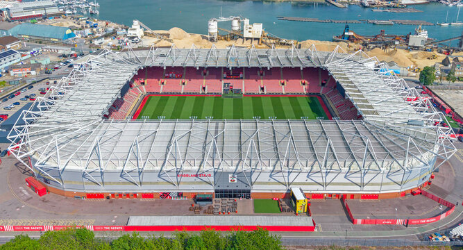 Southampton, Hampshire. United Kingdom. 05.09.2026 Southampton Football Club, St Mary's Stadium. Aerial Image. 9th May 2026.