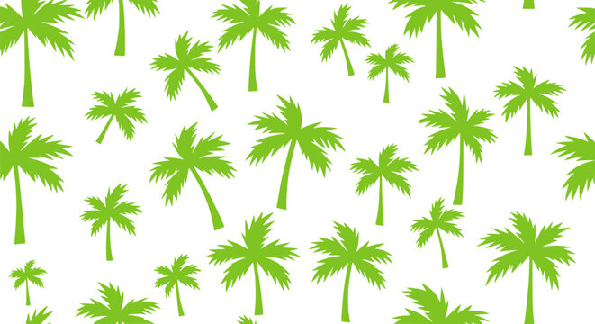 Green palm tree silhouettes pattern on white background, tropical summer design