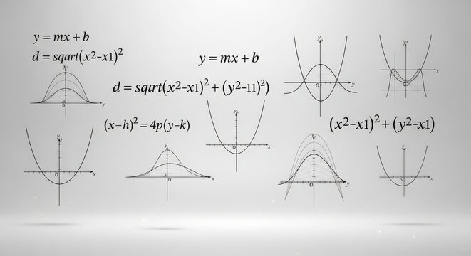 Math Equations and Graph Diagrams Exploring Functions Geometry and Analytical Concepts in Education and Scientific Visualizations Graphical Relationships and Mathematical Expressions