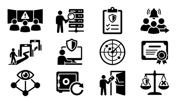 Enterprise Security Silhouette Set &ndash; SOC, Threat Intelligence, Zero Trust, Risk Icons