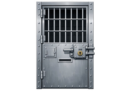 A robust jail cell door with sturdy bars and a reinforced lock.