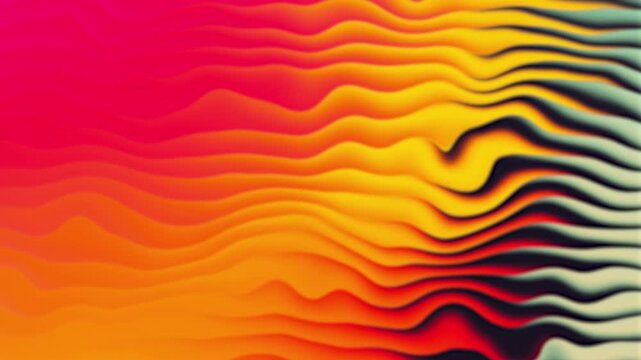 Pink orange wavy stripe pattern flowing on dark background as abstract motion footage