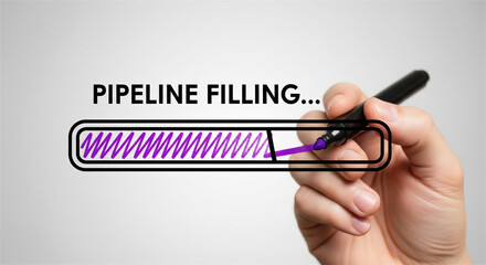 Fototapeta premium Pipeline filling business concept, hand drawing progress bar with purple marker, sales lead generation and marketing growth strategy