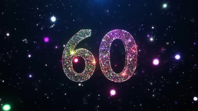 Sparkling Number 60 Countdown Background with Stars and Lights