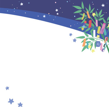 Tanabata Night Sky Bamboo Frame Vector Square｜七夕の笹と夜空の正方形フレーム 背景透過ベクター