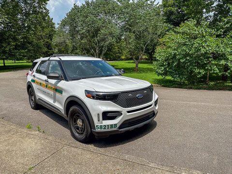 A parked Nashville & Davidson County Metro Park Police Ford Explorer at Warner Park Nature Center in Davidson County, TN