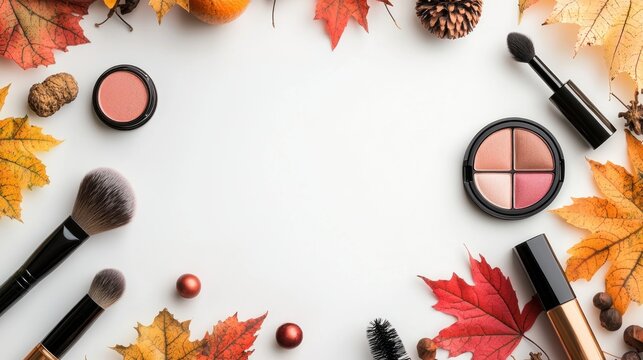 Autumn makeup products flatlay