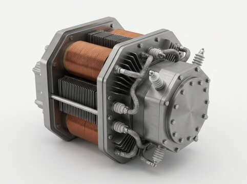 Detailed view of a fuel cell stack with copper components hydrogen technology electric renewable